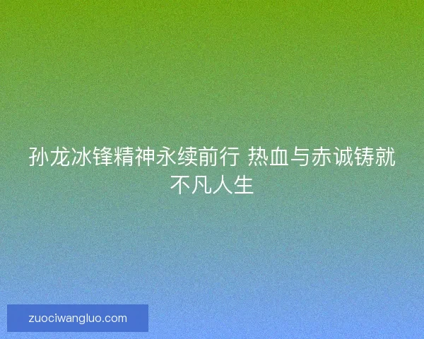 孙龙冰锋精神永续前行 热血与赤诚铸就不凡人生